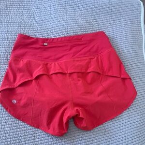 Lululemon speed up high rise 4 inch short size 4 coral red